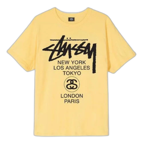 Stussy World Tour Tee Classic Short Sleeve Unisex Yellow