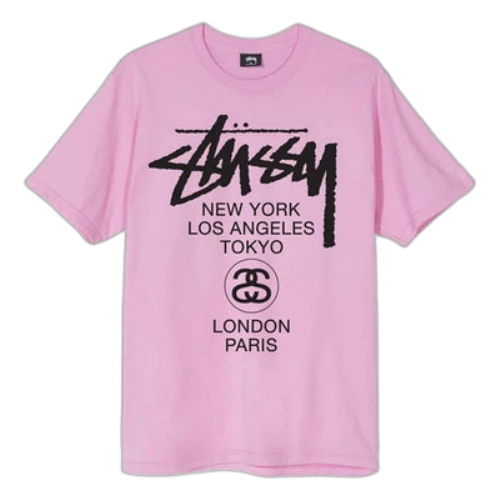 Stussy World Tour Tee Classic Short Sleeve Unisex Pink