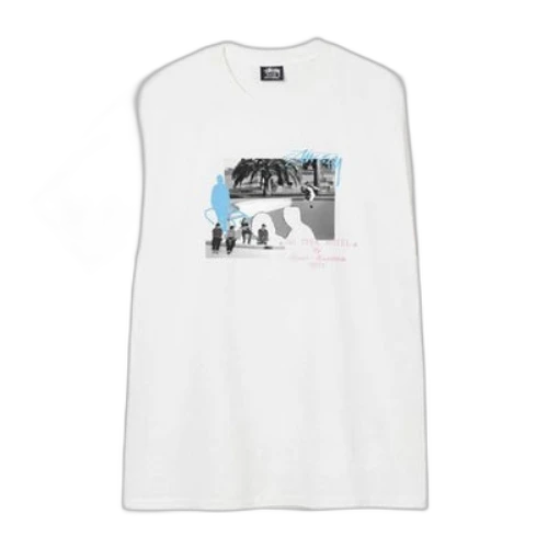 Stussy Unisex SS22 Pink Motel Pig. Dyed Printing Round-neck White