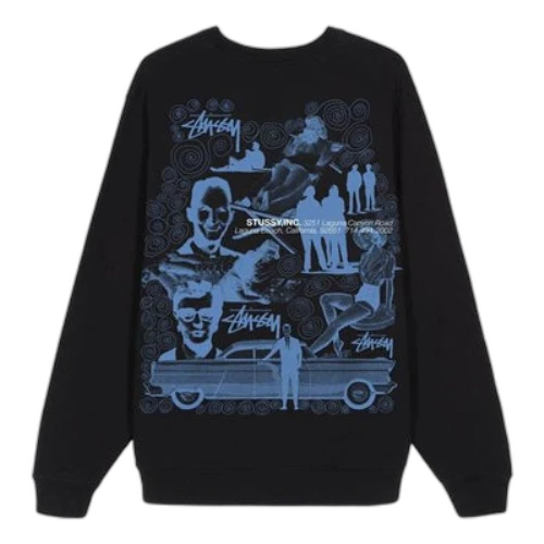 Stussy Unisex Printing Round-neck Sweatshirt Black