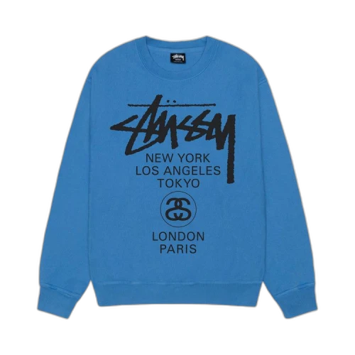 Stussy World Tour Pigment Dyed Crewneck Blue