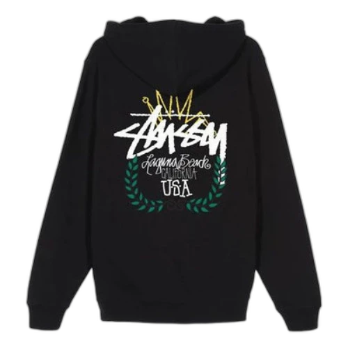 Stussy Lb Wreath Hood Usa Printing Logo Unisex Black