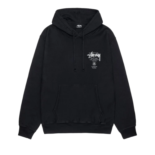 Stussy World Tour Pigment Dyed Hoodie 'Black'