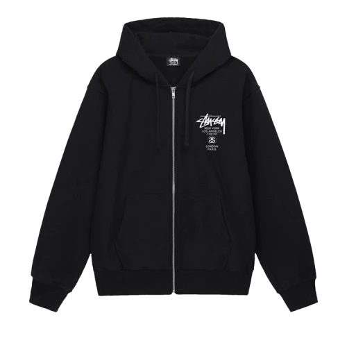 Stussy World Tour Zip Hoodie Black (FW22)