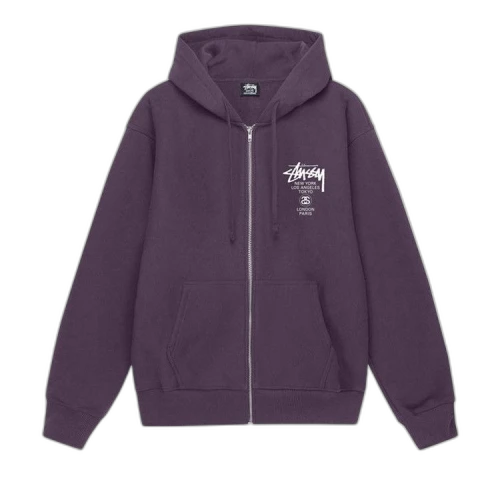 Stussy World Tour Zip Hoodie 'Ash Heather'
