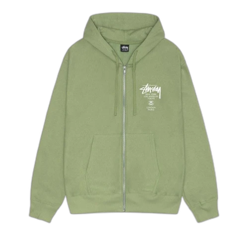 Stussy World Tour Zip Hoodie Moss