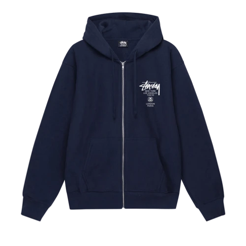 Stussy World Tour Zip Hoodie 'Navy'