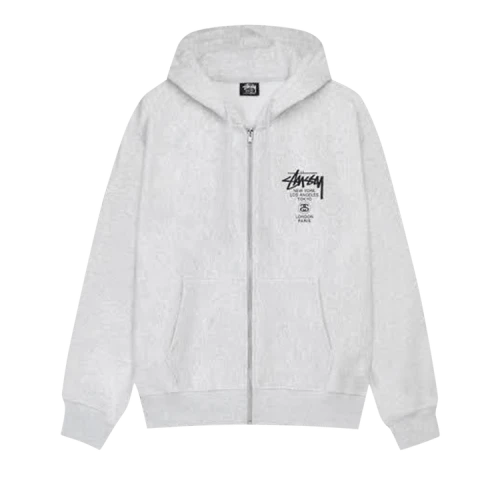 Stussy World Tour Zip Hoodie 'Ash Grey'
