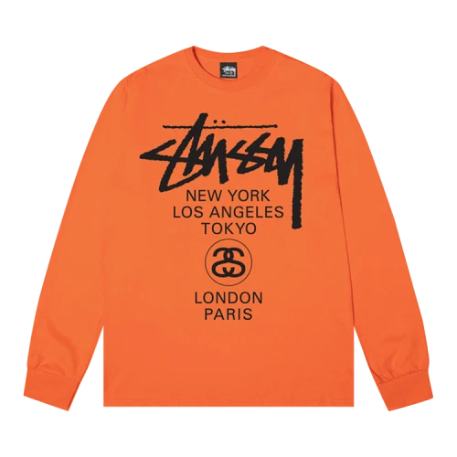 Stussy World Tour Long-Sleeve Tee 'Coral'