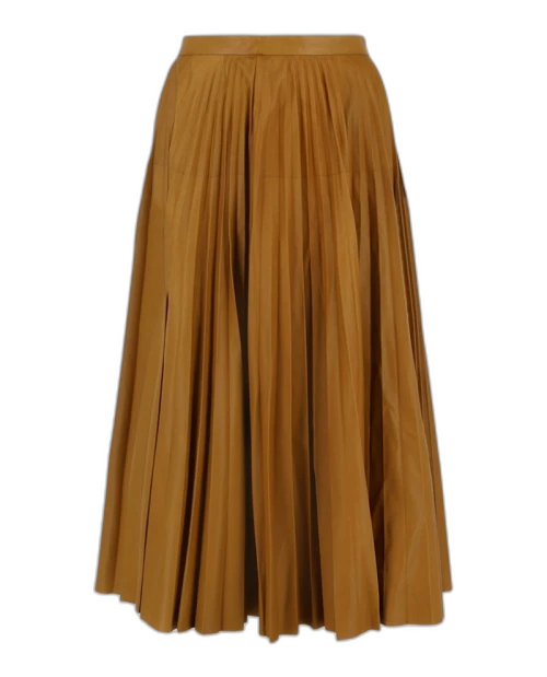 Gucci Pleated Leather Midi Skirt Brown Yellow