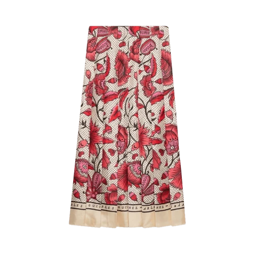 Gucci Floral Pleated Skirt 'Rosso'