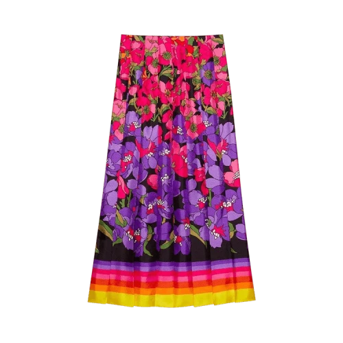 Gucci Floral Degrade Silk Twill Pleated Midi Skirt 'Multicolor'