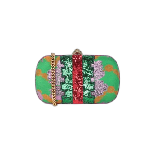 Gucci Silk and Sequin Animalier Broadway Box Clutch Yellow Sun