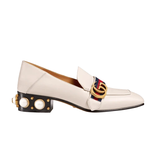 Gucci Leather Mid-Heel Loafer 'White Blue Red' (Women's)