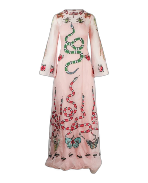 Gucci Embellished Long Sleeve Maxi Dress Light Pink