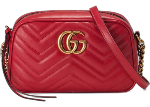 Gucci GG Marmont Matelassé Shoulder Bag Small Hibiscus Red