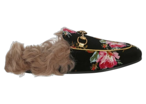 Gucci Princetown Floral-Print Slippers Black Gold Natural (Women's)
