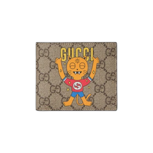 Gucci Cat Print Wallet 'Beige And Ebony Gg Supreme'