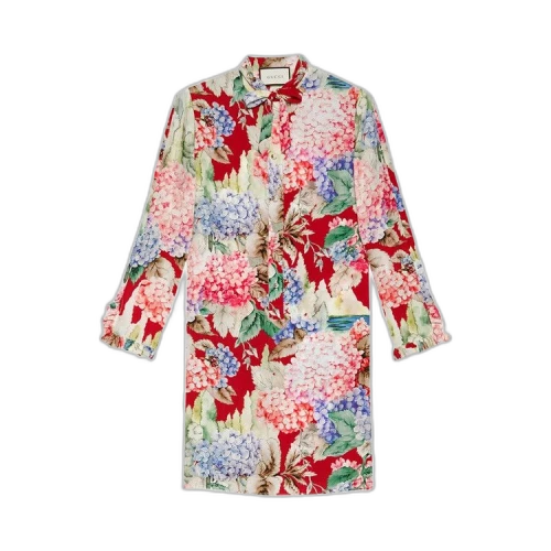 Gucci Hydrangea Print Silk Dress 'Multicolor'