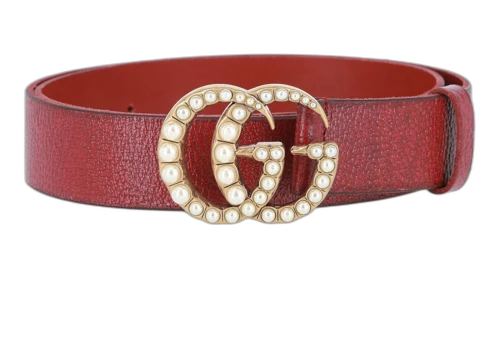 Gucci Pearl GG Leather Belt Romantic Cerise Cream