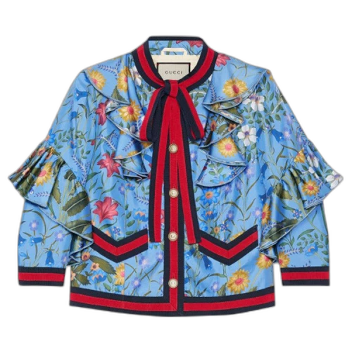 Gucci Flora Ruffled Silk Jacket 'Blue'