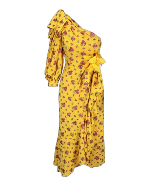 Gucci Little Flower Georgette One-Shoulder Dress Lemon Azalea Nude