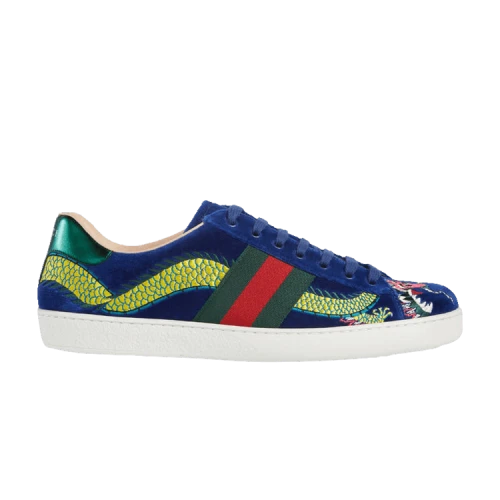 Gucci Ace Embroidered 'Blue Velvet Dragon'