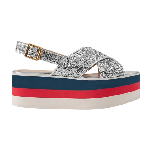 Gucci Crossover Platform Sandal 'Silver Glitter' (Women's)