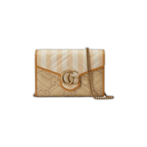 Gucci GG Marmont Raffia Effect Mini Bag 'Blue/Beige'