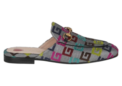 Gucci Lurex Embroidered Princetown Mules Silver (Women's)