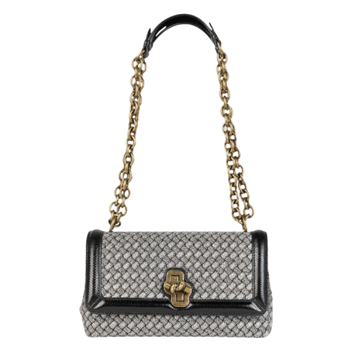 Bottega Veneta Olimpia Knot Intrecciato Woven Shoulder Bag Silver Black