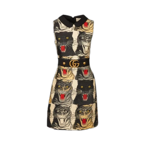Gucci Sleeveless Tiger Print Belted Dress 'Multicolor'