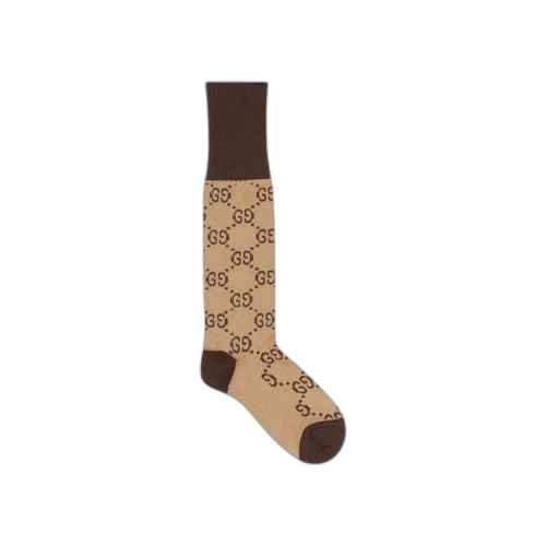 Gucci GG Pattern Cotton Blend Socks 'Beige/Dark Brown'