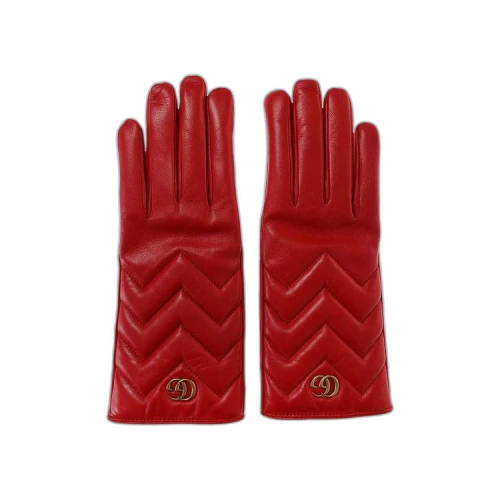 Gucci Red Leather Gloves With Pearls 'Red'