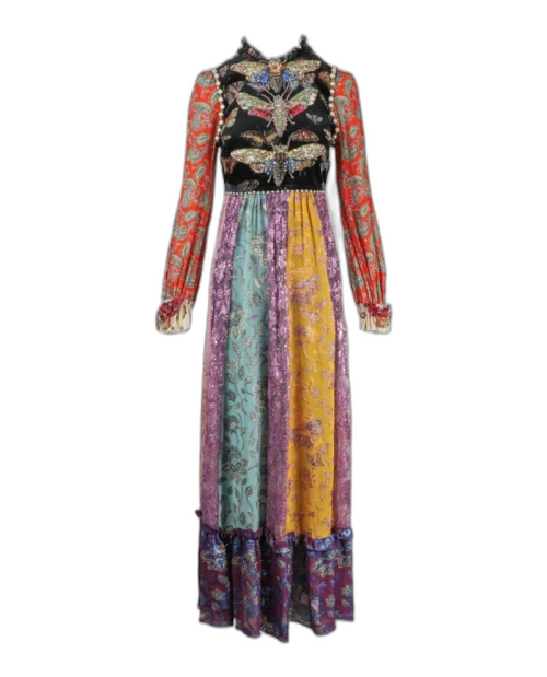 Gucci Embroidered Long Sleeve Maxi Dress Multi