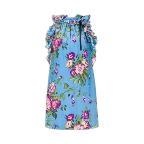 Gucci August Bouquet Silk Dress 'Sky Blue'