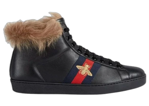Gucci Ace Stripe High-Top Black Fur