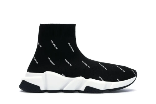 Balenciaga Speed Trainer Logo Print Black White (Women's)