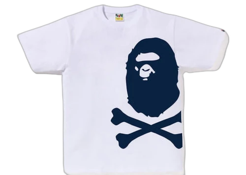BAPE Big Ape Crossbone Pigment Print Tee White Navy