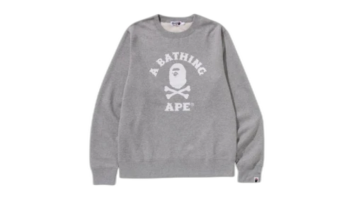 BAPE Ape Crossbone College Crewneck Sweatshirt Gray