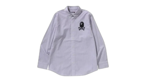 BAPE Crossbone Stripe Button Down Shirt Sax
