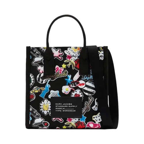 Marc Jacobs Medium Tote Sticker Print Canvas Standard Supply Bag 'Black/Multicolor'