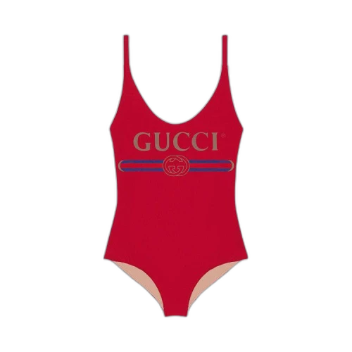 Gucci Stretch Fabric Swimsuit With Logo 'Red Sparkling'