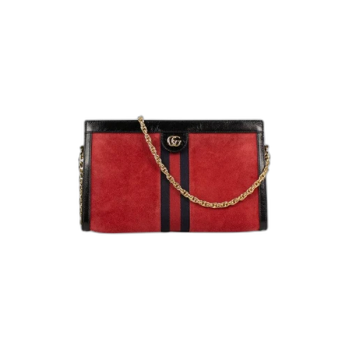 Gucci Suede With Patent Leather Ophidia Small Shoulder Bag 'Red'