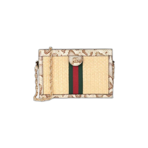 Gucci Ophidia Straw Small Shoulder Bag Natural