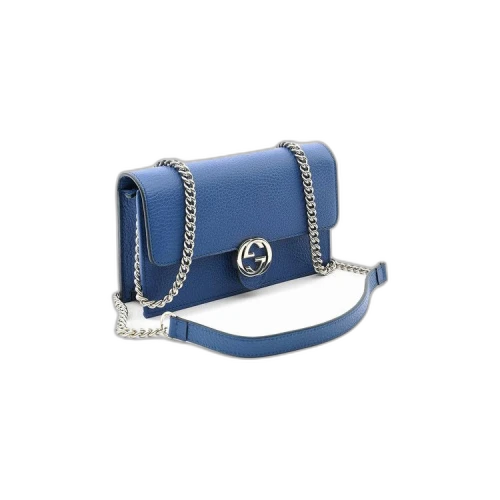 Gucci Logo Double G Leather WOC Chain Shoulder Messenger Bag Blue Classic (Women's)