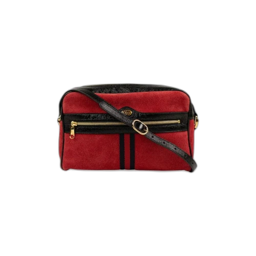 Gucci Suede With Black Patent Leather Retro Ophidia Shoulder Bag 'Red'