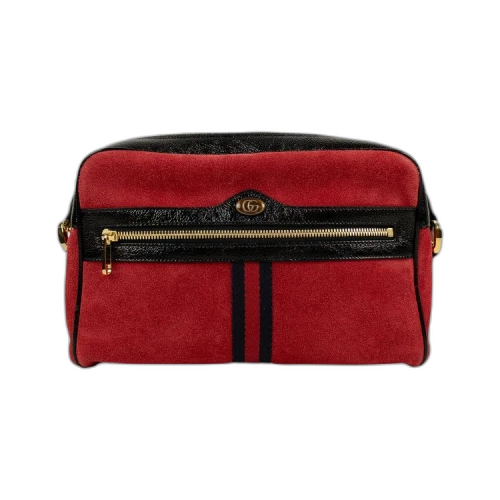 Gucci Red Suede With Black Patent Leather Retro "Ophidia" Shoulder Bag 'Red'