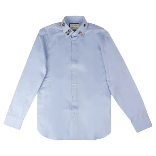 Gucci Embroidered Collar Dress Shirt 'Light Blue'