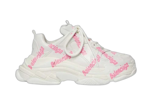 Balenciaga Triple S Logotype Trainers White Pink